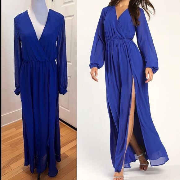 NWOT Wondrous Water Lilies Royal Blue Maxi Dress - Picture 1 of 4